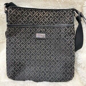 Tommy Hilfiger Crossbody Bag Womens Small Black Monogram Zip 10x11